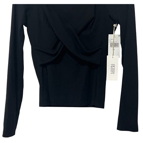 FIFTEEN TWENTY TOP WOMENS SIZE SMALL ZELDA FITTED CROSSOVER STRETCH BLACK NEW - Picture 7 of 14